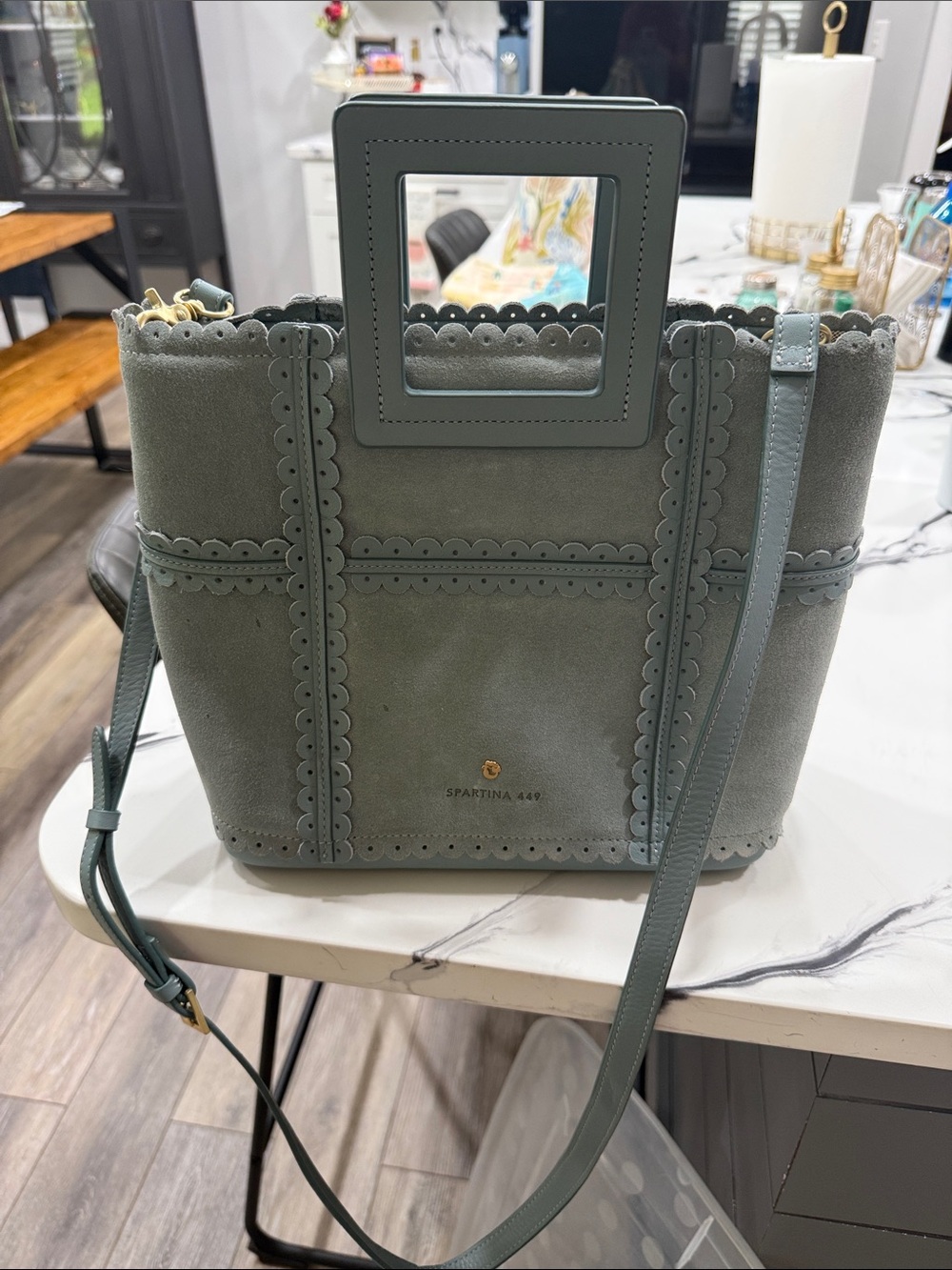 Spartina 449 Sage Green Scalloped Suede Tote
